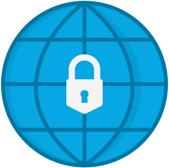 A wireframe globe with a lock in the center