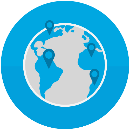 A globe with pins placed in various places, over a blue background
