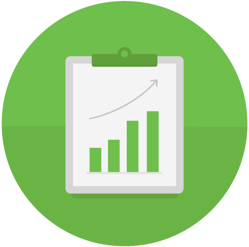 A clipboard showing a rising bar chart over a green background