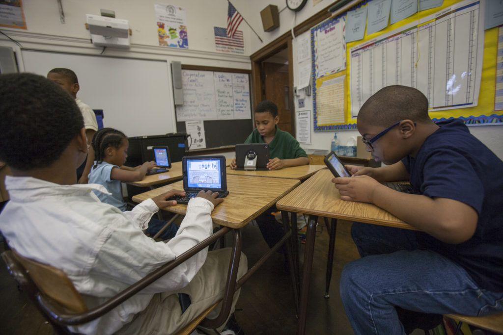 Students using EasyTech