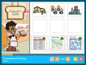 Computational Thinking lesson scene where students need to drag the model to what it represents