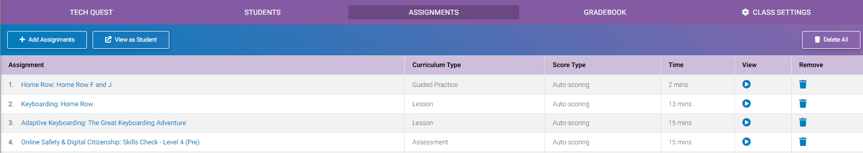 Assignments tab access method
