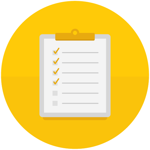 A clipboard with a checklist, overlaid on a yellow background