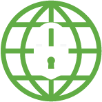Illustration of a wireframe globe with a padlock in the center