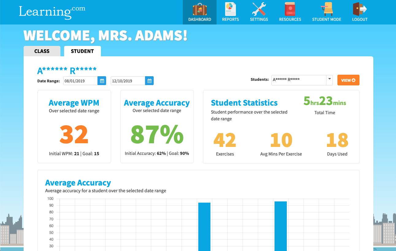 Screenshot of the Learning.com word processing instructional solution.
