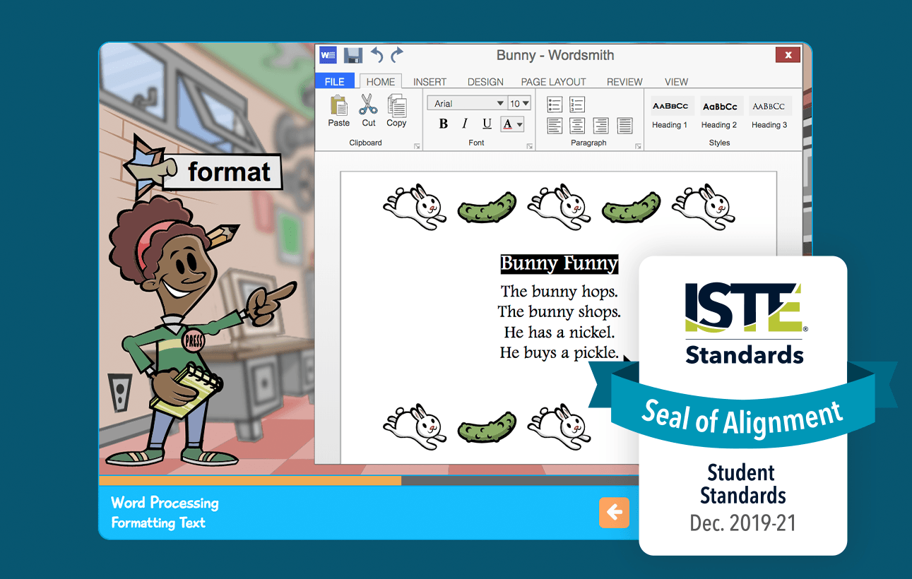 Screenshot of the Learning.com word processing instructional solution.