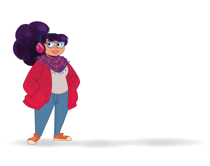Cool cartoon girl with scarf, jacket, and ear muffs