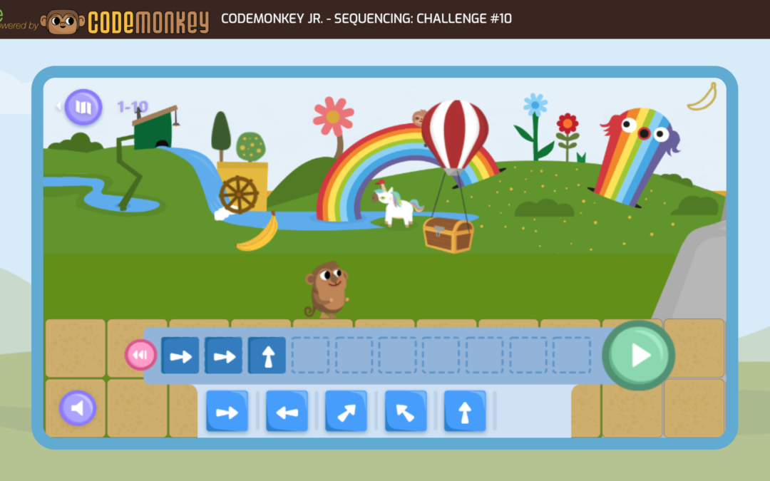 Screenshot from Block-Based Coding Skill for Kids Program to get Monkey to Treasure Chest